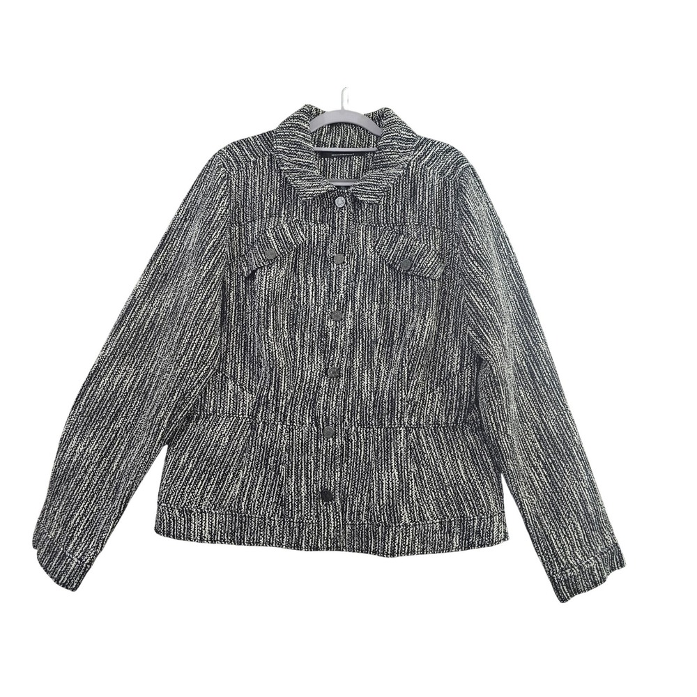 White House Black Market Tweed Jacket Women XL Black White Textured Button Front